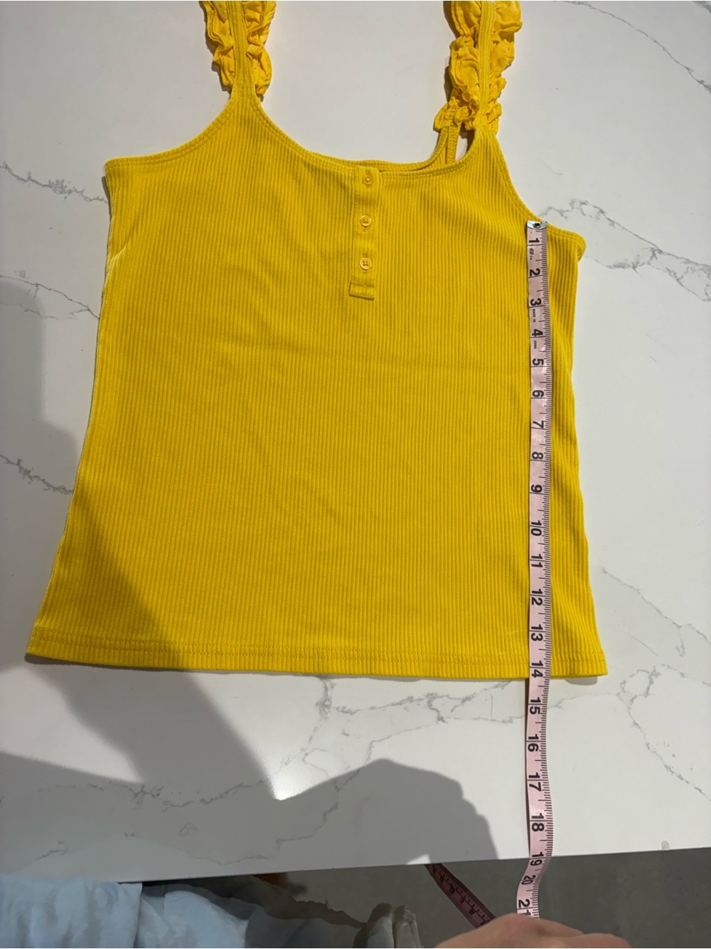 J.Crew Mustard Yellow Ribbed Ruffle Strap Tank Top M - Picture 3 of 11